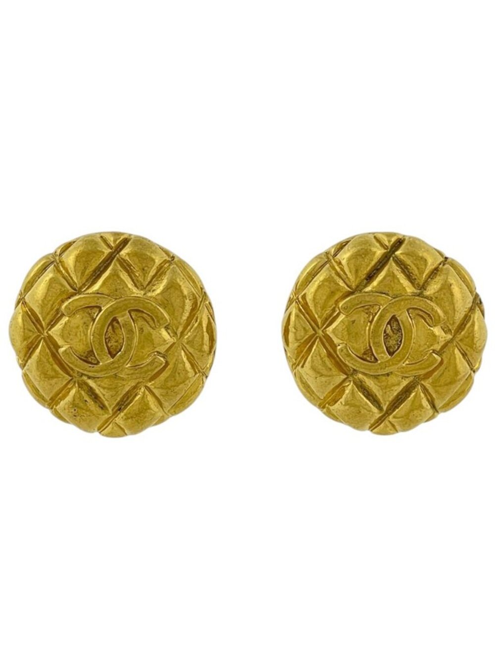 Chanel Earrings CC Logo Quilted Round Gold Plated